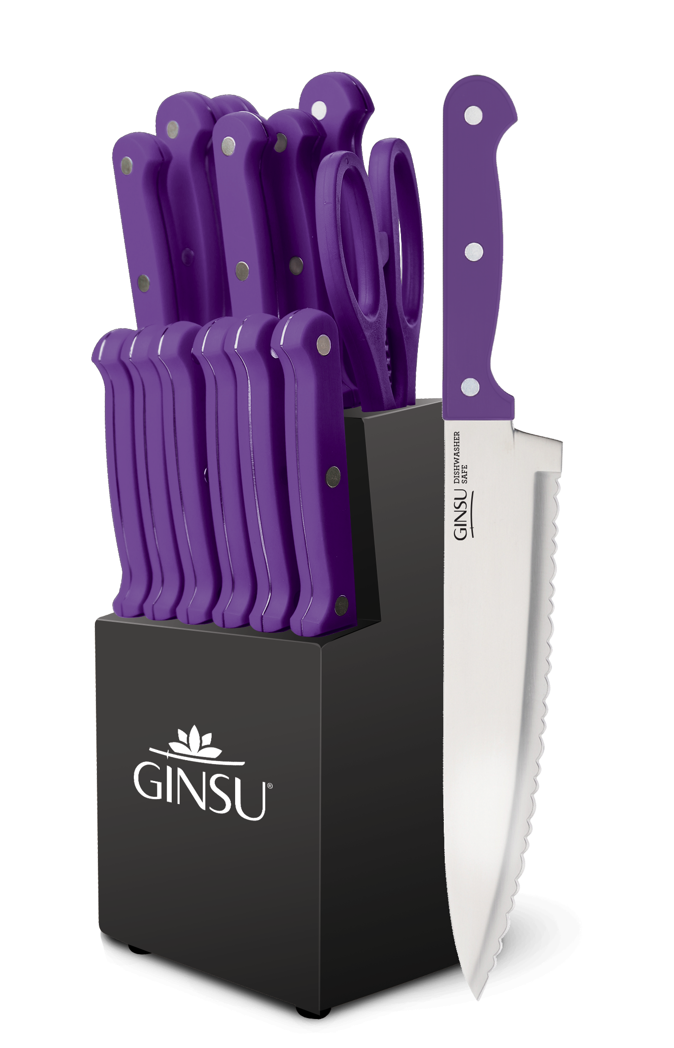 Ginsu®Kiso® 14 Piece Purple Set with Black Block - Ginsu