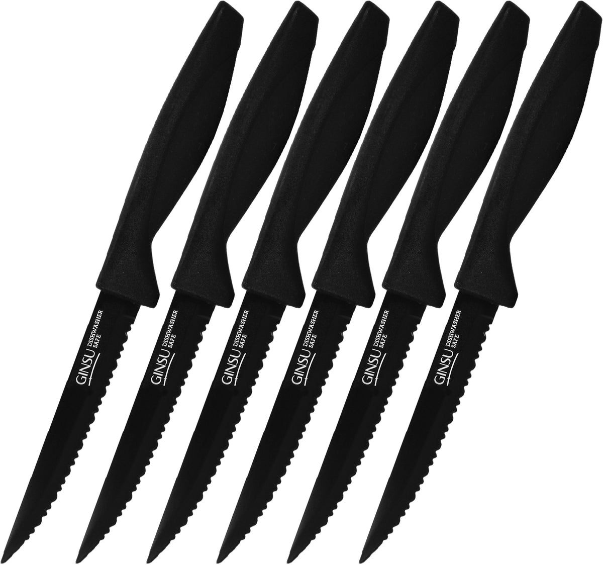 SiliSlick 6 Piece Black Steak Knife Set - Black Handle, Black Blade