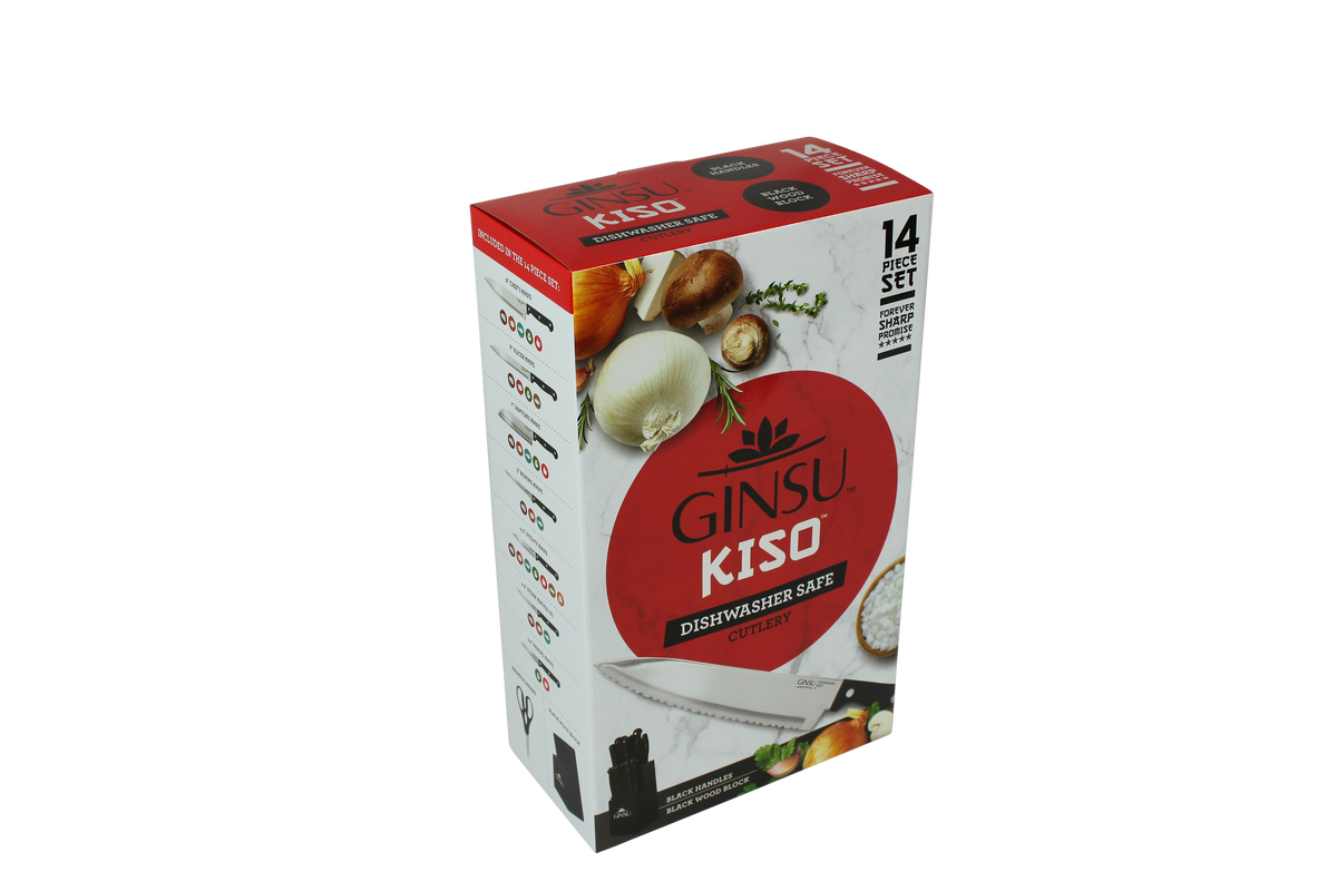 Ginsu Kiso 14-Piece Dishwasher Safe Natural Block Knife Set KIS-KB