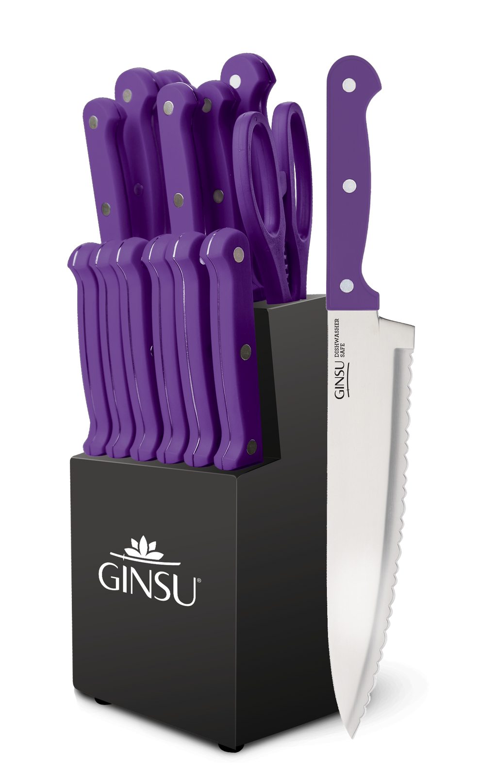 Ginsu®Kiso® 14 Piece Purple Set with Black Block - Ginsu