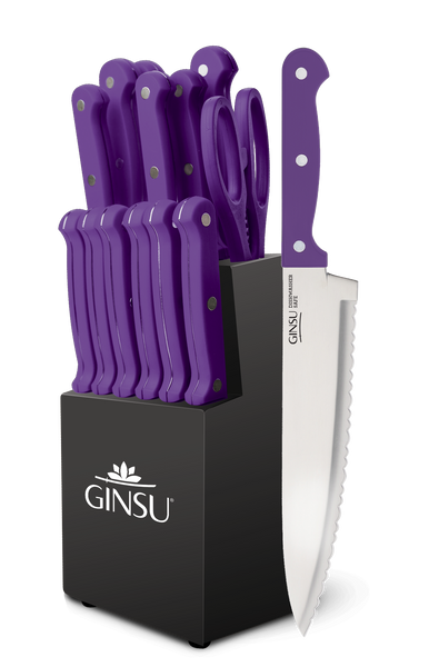Ginsu®Kiso® 14 Piece Purple Set with Wood Block