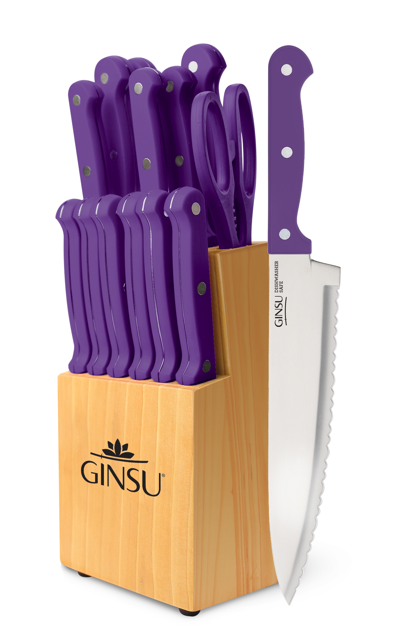 Ginsu®Kiso® 14 Piece Purple Set with Wood Block - Ginsu