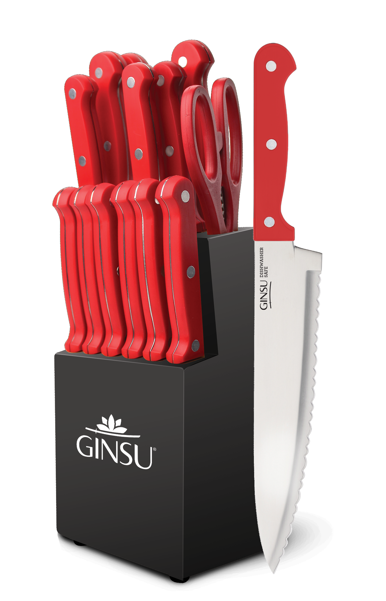 Ginsu®Kiso® 14 Piece Red Set with Black Block