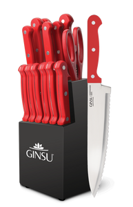 Ginsu®Kiso® 14 Piece Red Set with Black Block - Ginsu