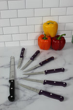 BONUS Original Slicer Plus Ginsu Kiso Series: 6 Piece Purple Steak Knife Set