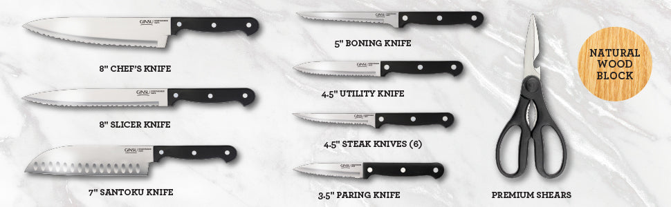 6 Piece Cutlery Knife Block Set W/ 7 Santoku